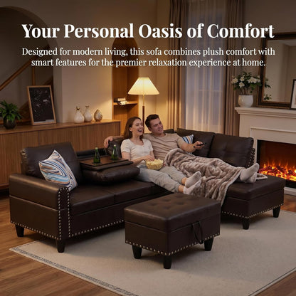 🛋️ Luxe Leather Sectional ✨ | Cozy & Stylish Home 🌙💛