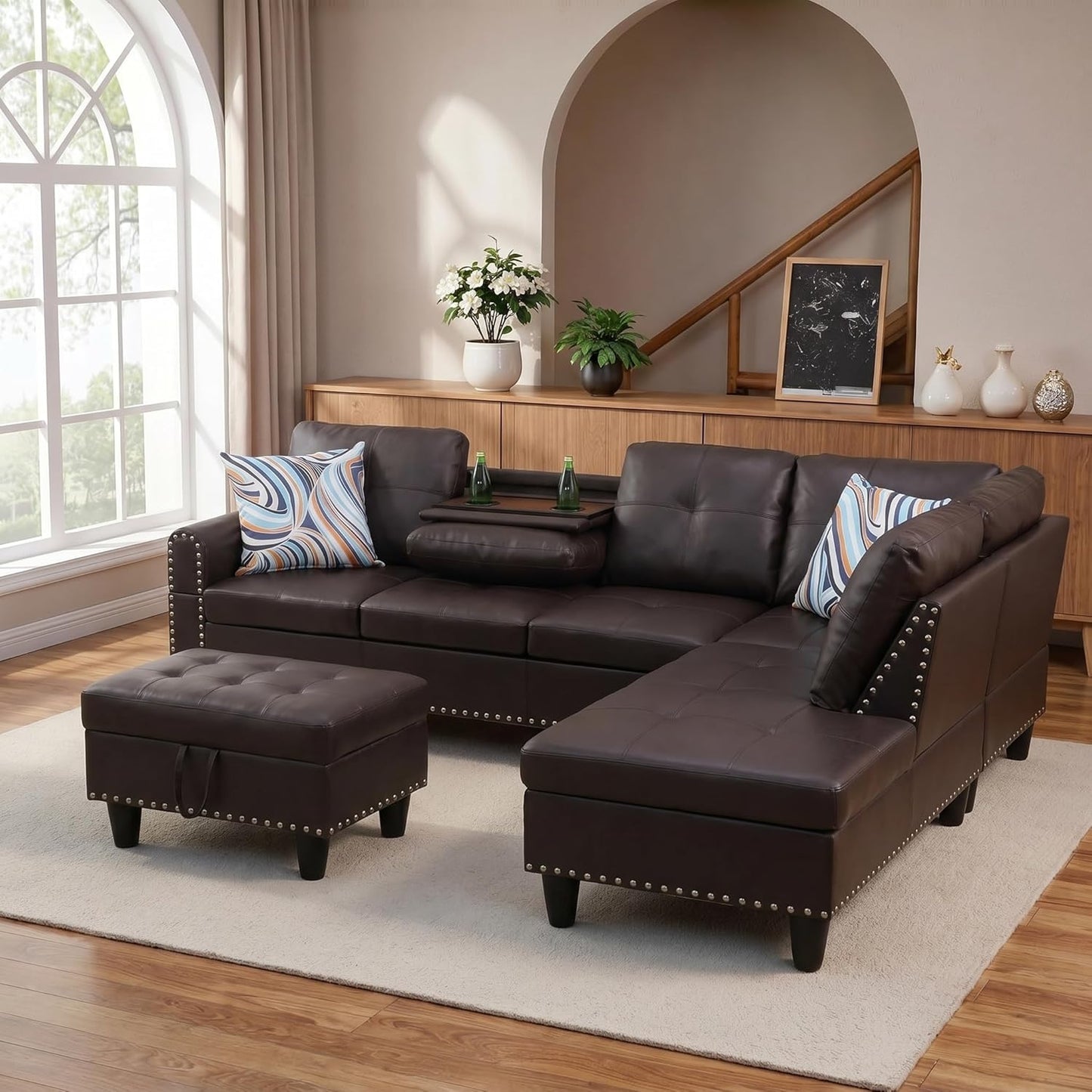 🛋️ Luxe Leather Sectional ✨ | Cozy & Stylish Home 🌙💛
