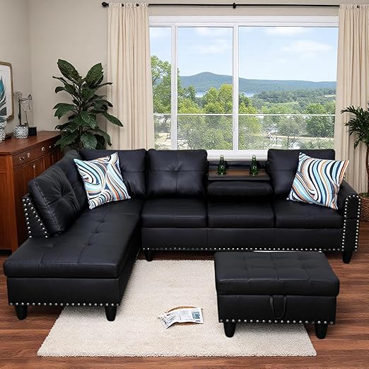 🛋️ Luxe Leather Sectional ✨ | Cozy & Stylish Home 🌙💛