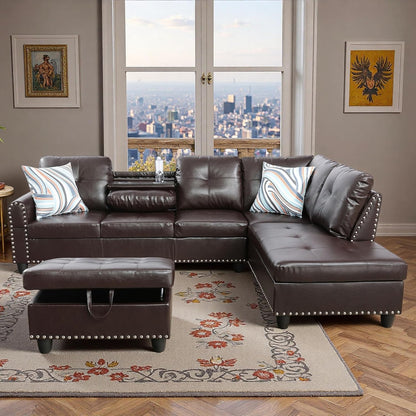 🛋️ Luxe Leather Sectional ✨ | Cozy & Stylish Home 🌙💛