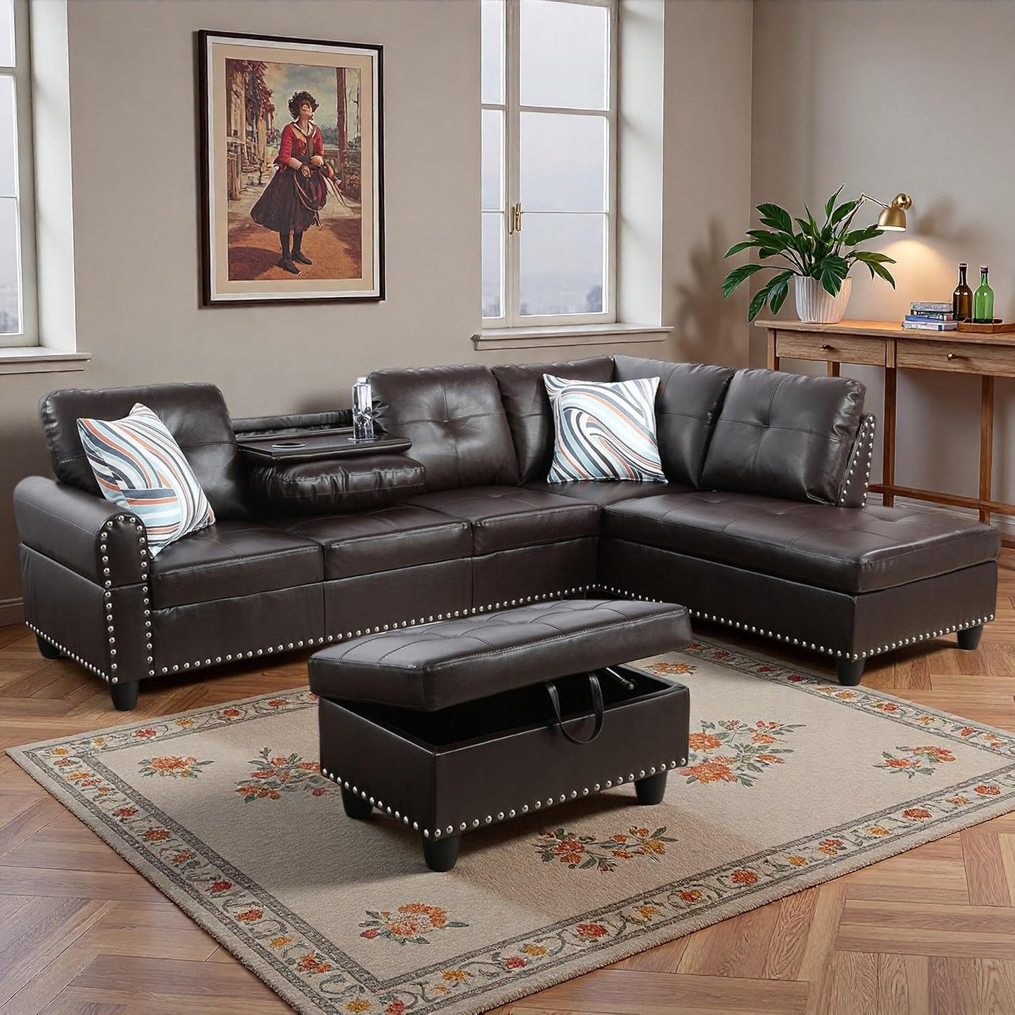 🛋️ Luxe Leather Sectional ✨ | Cozy & Stylish Home 🌙💛