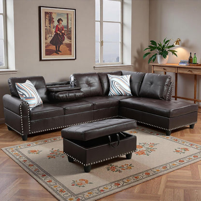 🛋️ Luxe Leather Sectional ✨ | Cozy & Stylish Home 🌙💛