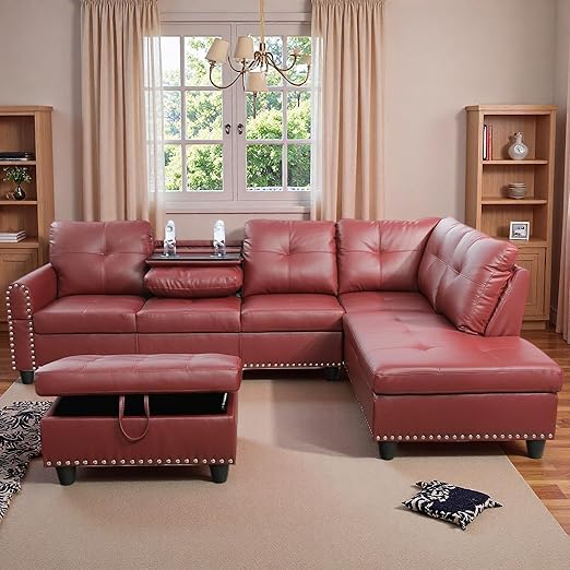 🛋️ Luxe Leather Sectional ✨ | Cozy & Stylish Home 🌙💛