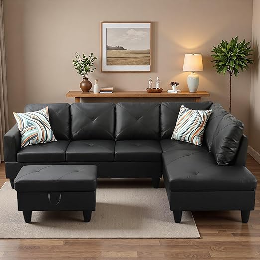 🛋️ Luxe Leather Sectional ✨ | Cozy & Stylish Home 🌙💛