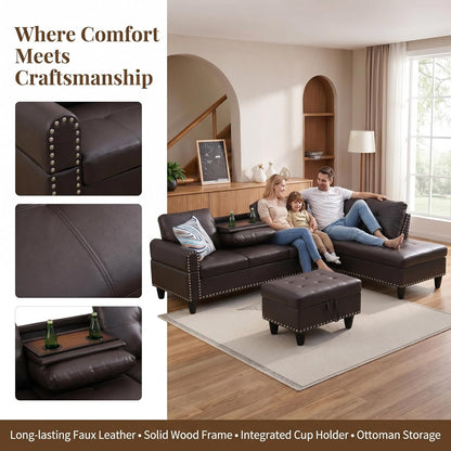 🛋️ Luxe Leather Sectional ✨ | Cozy & Stylish Home 🌙💛